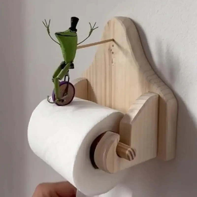 Kreatívna žaba jazdecká bicykel toaletný papier držiak na bicykel Drevené drevené tkanivo Roll Hanger WC Roll Papier RAG RAG DOM DOBRÉHO DOBA