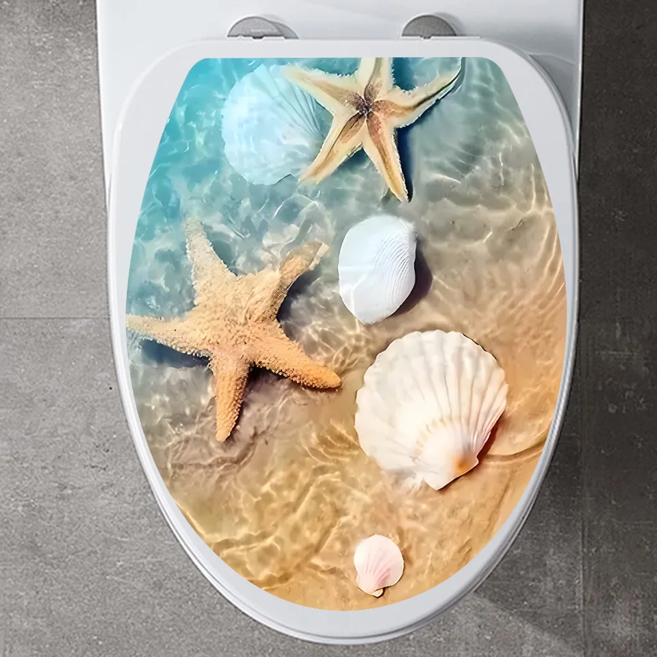 Kreatívne 3D plážové mušľy kúpeľňové nálepky na toaletné toalety, domáca nepodploná vodotesná dekorácia Nálepky na stenu pre toaletu
