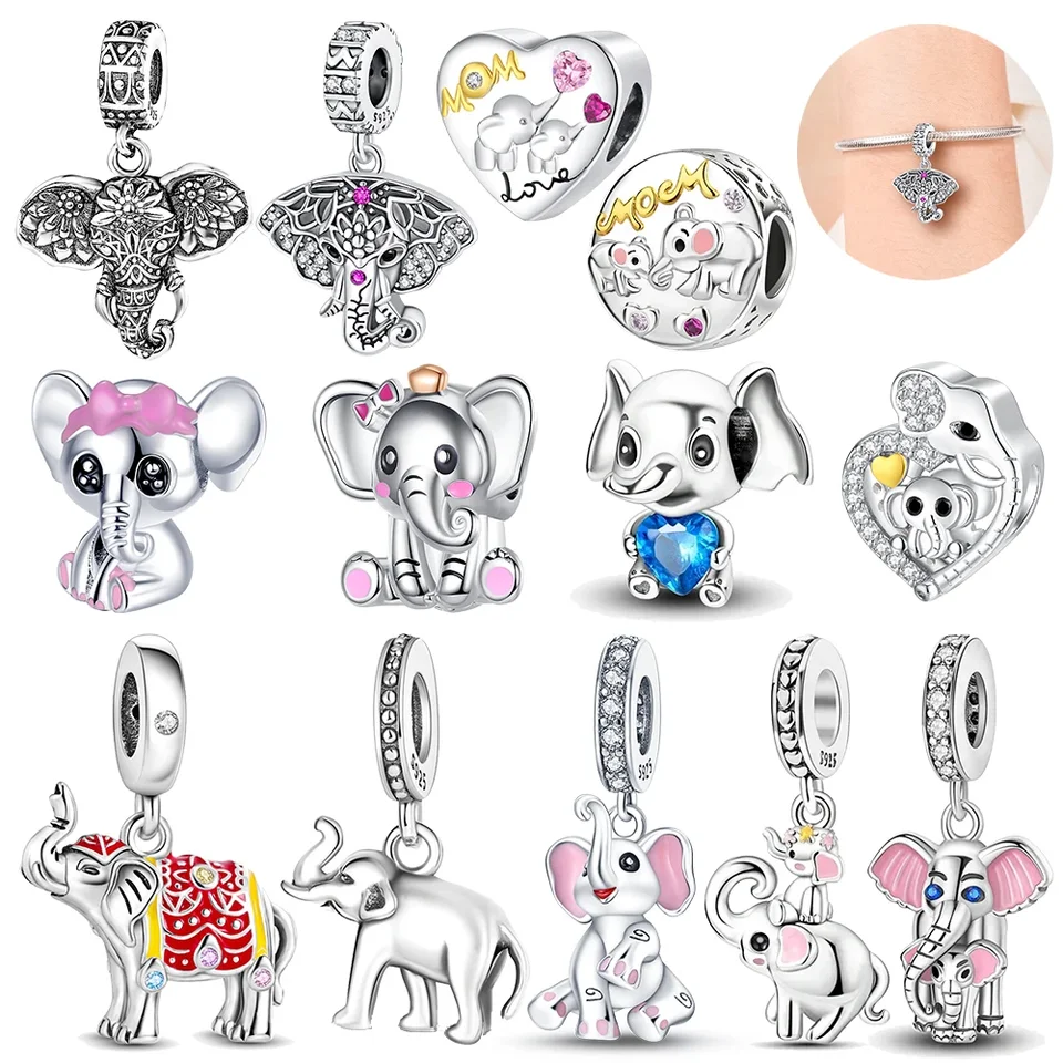 Kreatívne 925 Sterling strieborné veľké ucho kvetina Fang Slon Charm Fit Náramok Dámske domáce zvieratá doplnky šperkov