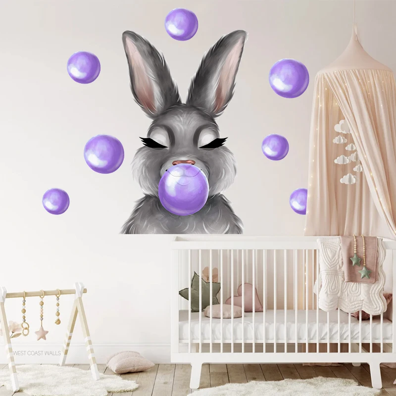 Kreatívne karikatúry zvieratá Králik nástenné nálepky pre detské izby Purpurová bublina roztomilý kawaii dievčatá detské detské izby dekoratívne