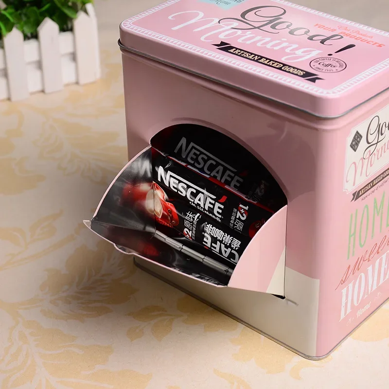 Kreatívne kovové úložné priestory pre kávu pre kávové struky čajové tašky držiak na občerstvenie Candy Square Side Otváracie škatule pre domáce dekorácie