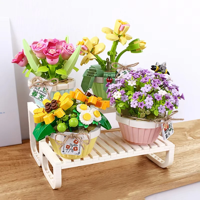 Kreatívne kvetinové hrnce Budúce bloky Sada zelených rastlín kytica Small Bonsai Domáce dekorácia Detské hračky Darče