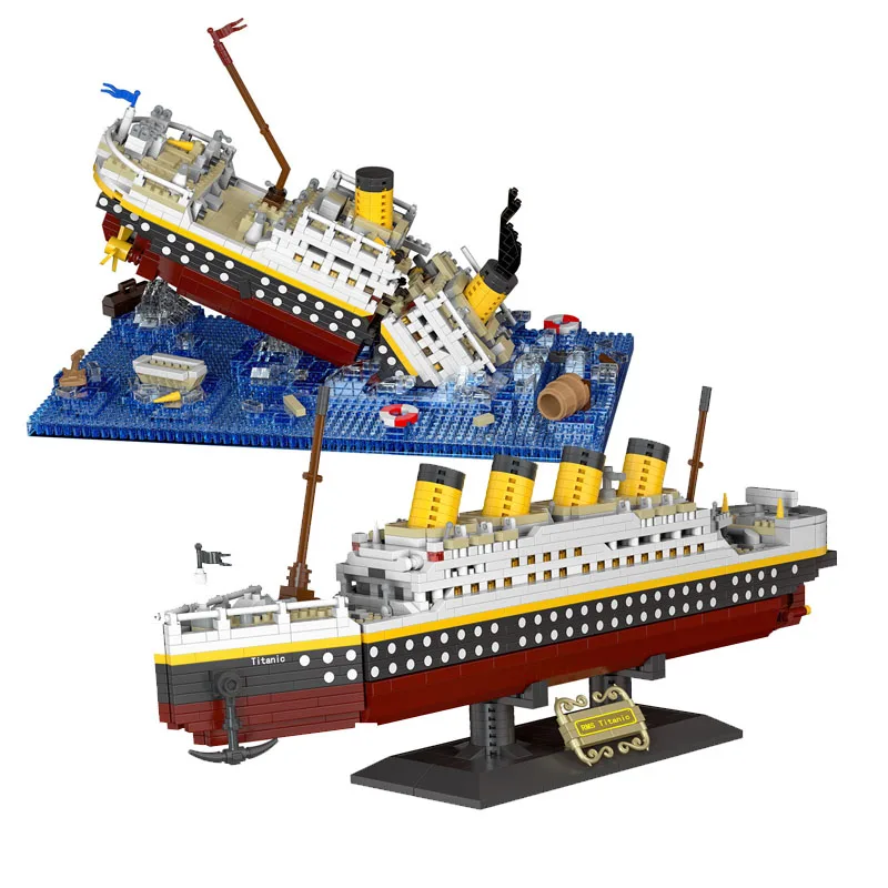 Kreatívne mikro diamantové potopenie Obrie lode Titanic Model Building Brick Construction Set Collection Collection Nanobricks pre GFIT