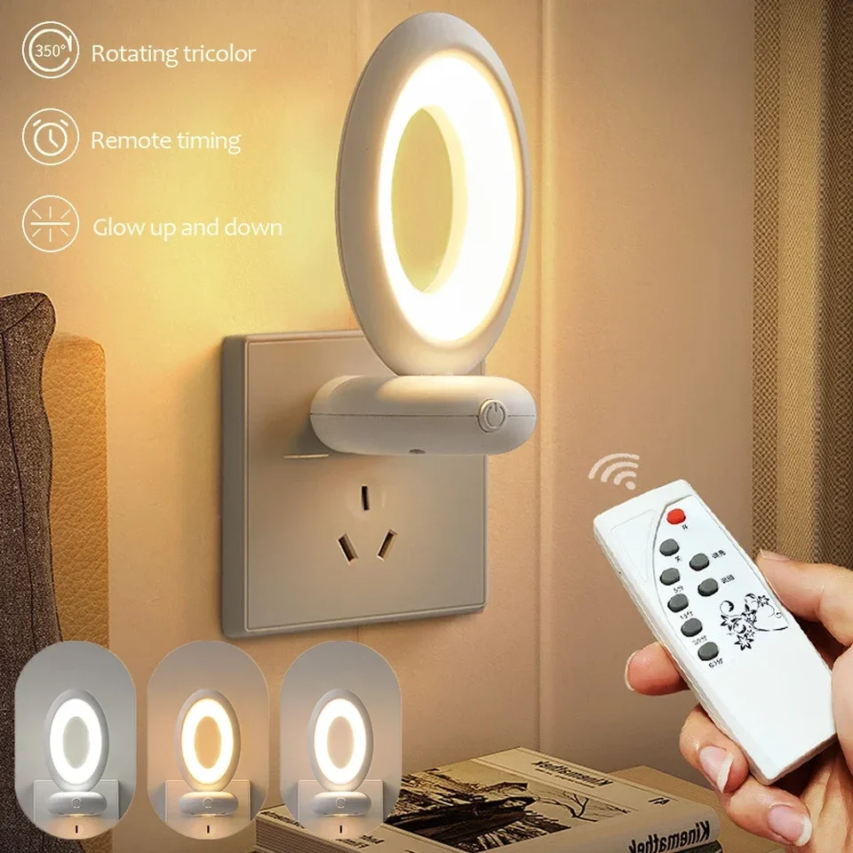 Kreatívne otáčanie diaľkového ovládača LED nočné svetlo Plug-in Plug-in Soft Light Eye Ochrana Eye Atmosféra spálne lôžko lampa