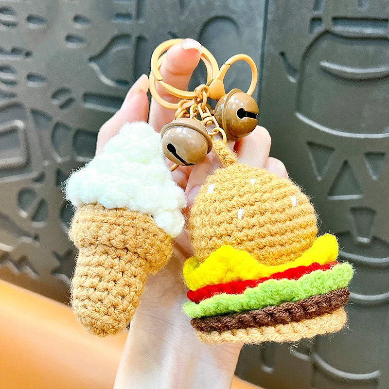 Kreatívne plyšové pletenie hamburger koksové kľúče prívesok