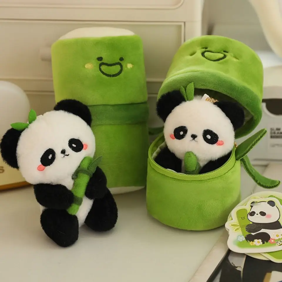 Kreatívne roztomilé panda keychain karikatúry hračky bambusová trubica taška prívesok plyšový splnený kľúče prsteň kawaii zvieracie prívesky Kids