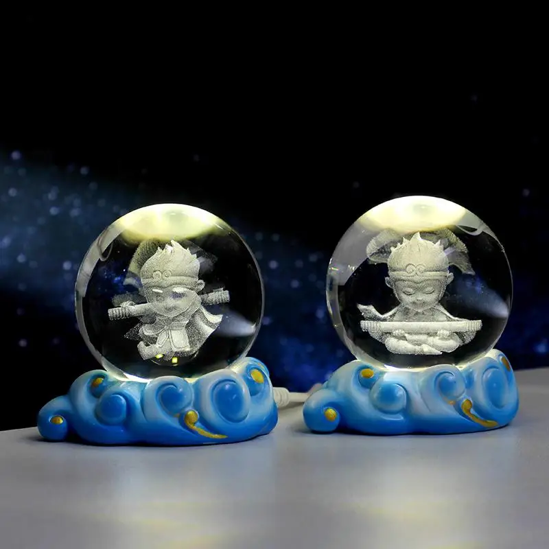 Kreatívne slnko Wukong Glass Crystal Ball Night Light Light High-Hodnota Desktop Darček pre dievča priateľ Luminaria Domáca dekorácia