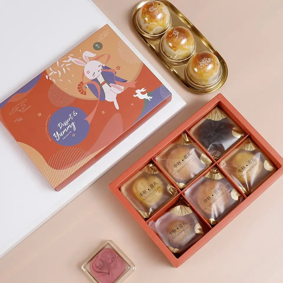 Kreatívne stredné autump festival Moon Cake Balenie Box Orange Gift Box Egg Yolk Crisp Box Darčeková krabica balenie vrecka Detské párty darček