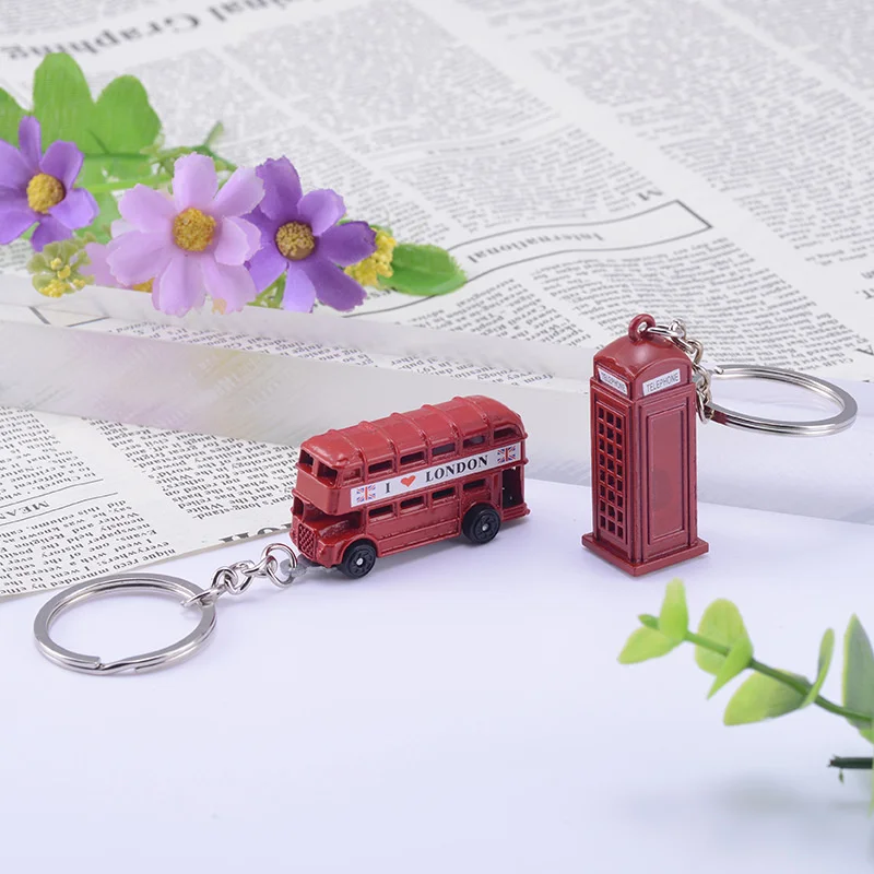 Kreatívne červené autobus stereofónne telefónne skrinky Keychain British Model Bus Keychain