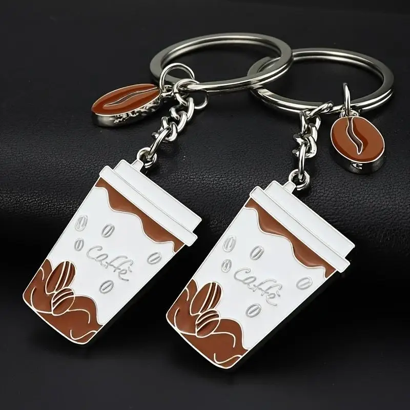 Kreatívny kávový pohár prívesok Keychain Metal Coffee Beans Charm Keyrings Barista's Party Gifts Girls Girl