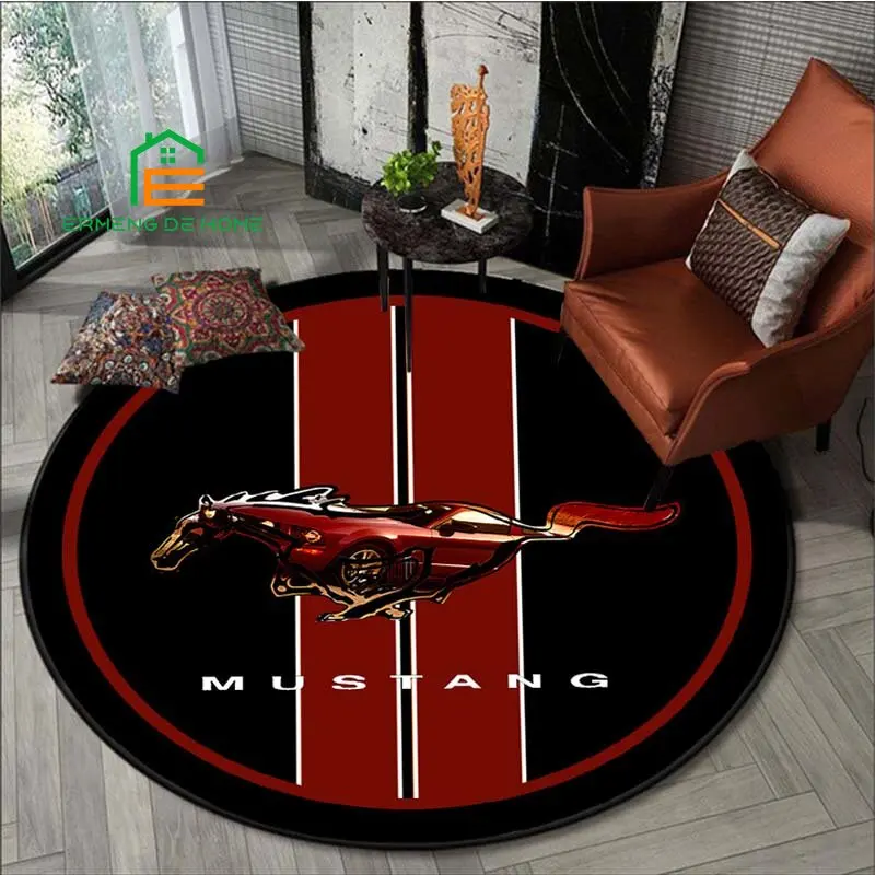 Kreatívny Mustang Pattern Flanel Round Rug pre spálne nekĺzavé koberce pre obývaciu izbu kuchynské rohože pre podlahu 5 veľkostí