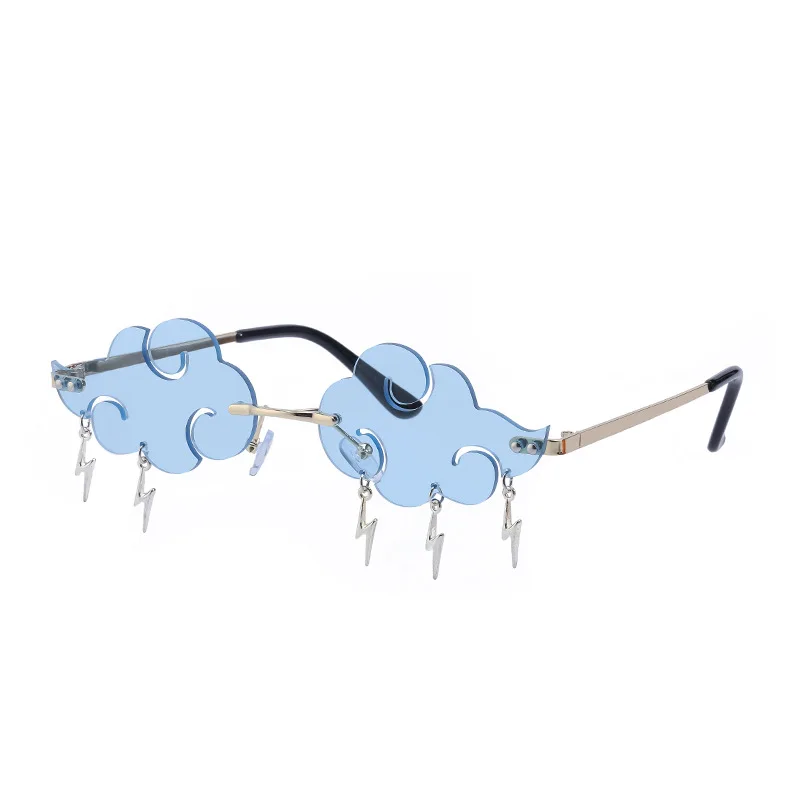 Kreatívny oblak tvar Žena Rimless Gotické slnečné okuliare punk cosplay okuliare Malé blesky Tassel vtipné tanečné party okuliare
