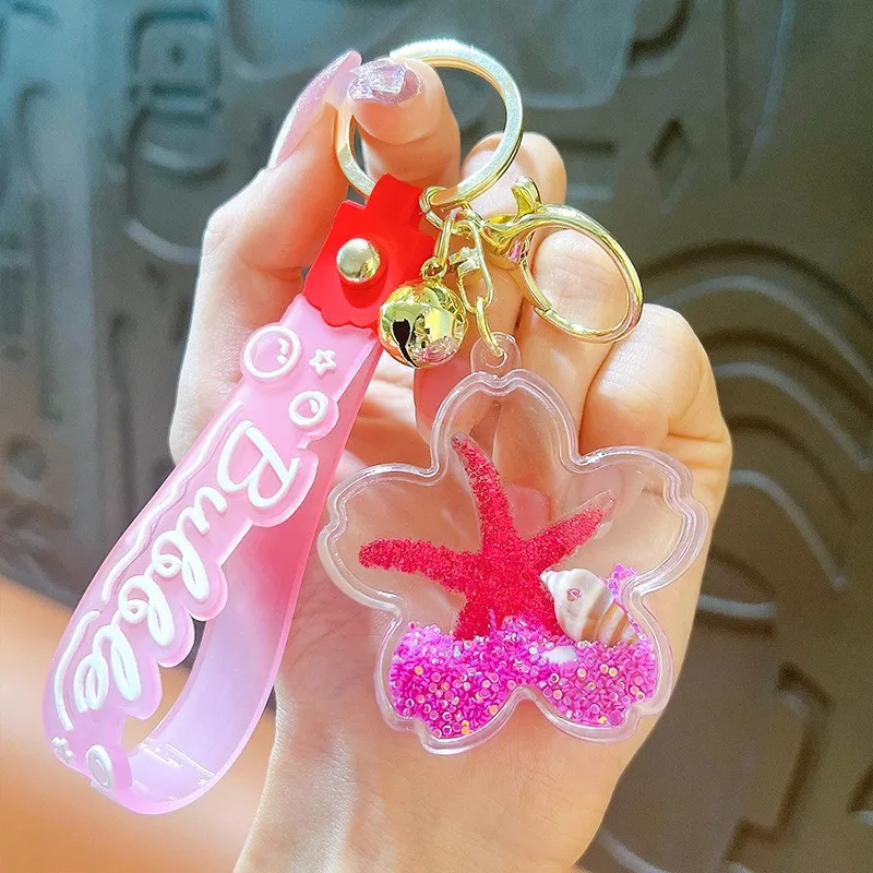 Kreatívny Sakura Share Acryl Quicksand Keychain Vynikajúci roztomilý plávajúce hviezdne flitry Prívesok Liquid Keyring pre pár darček