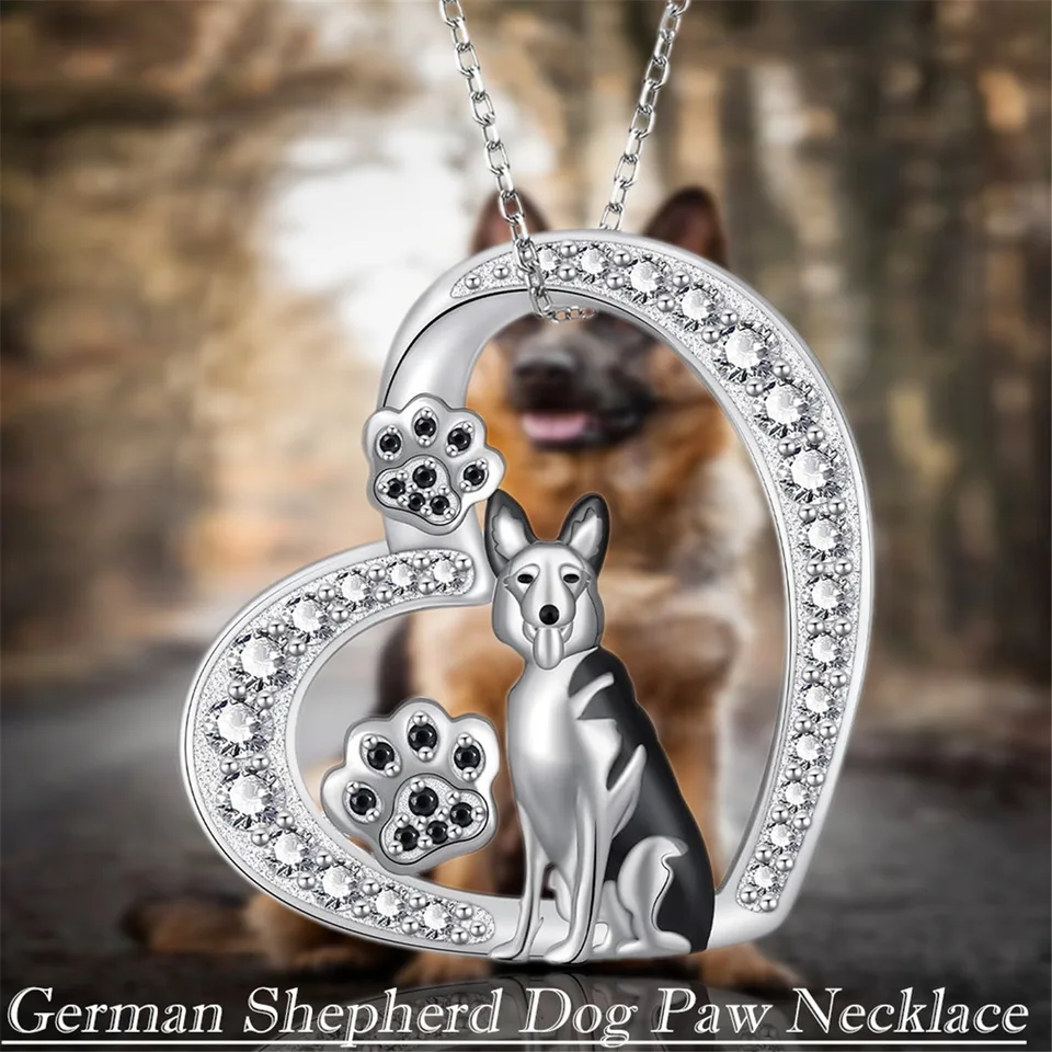 Kreatívny srdcový čierny pes Paw nemecký pastier prívesok náhrdelník pre ženy roztomilé zvieracie šperky doplnky k narodeninám darček