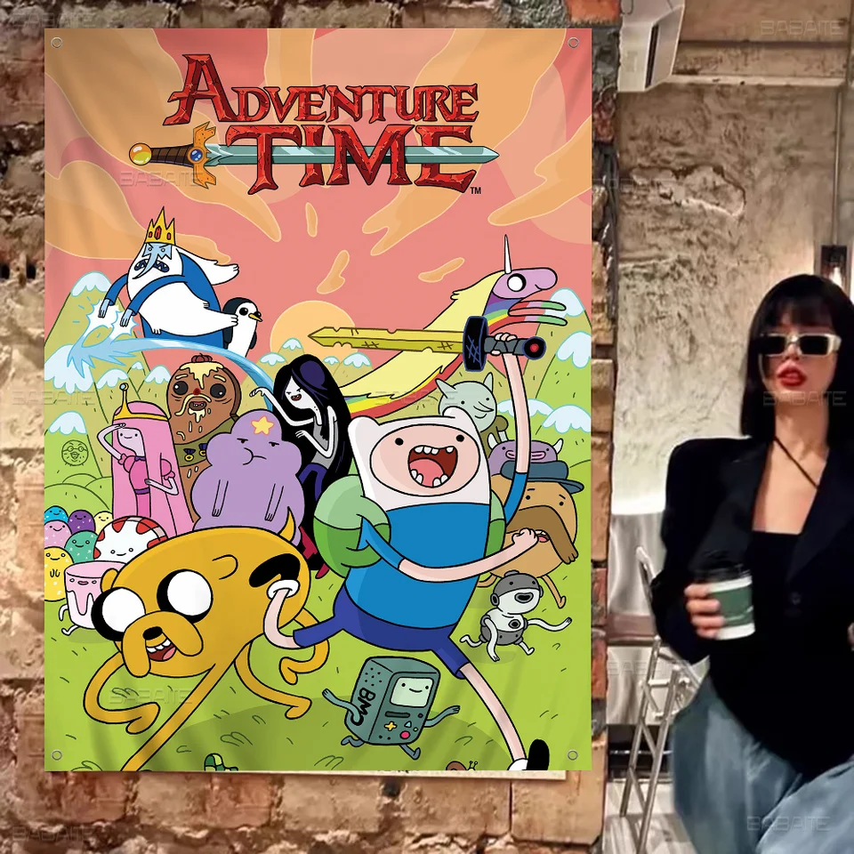 Kreslené dobrodružstvo Time veľkej veľkosti vlajky tlače Tlač