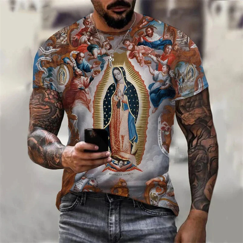 Kresťania Tričko Panny Márie pre mužov pre mužov Guadalupe 3D tlačené tričko letné letné príležitostné harajuku s krátkym rukávom tričká o ne-neck