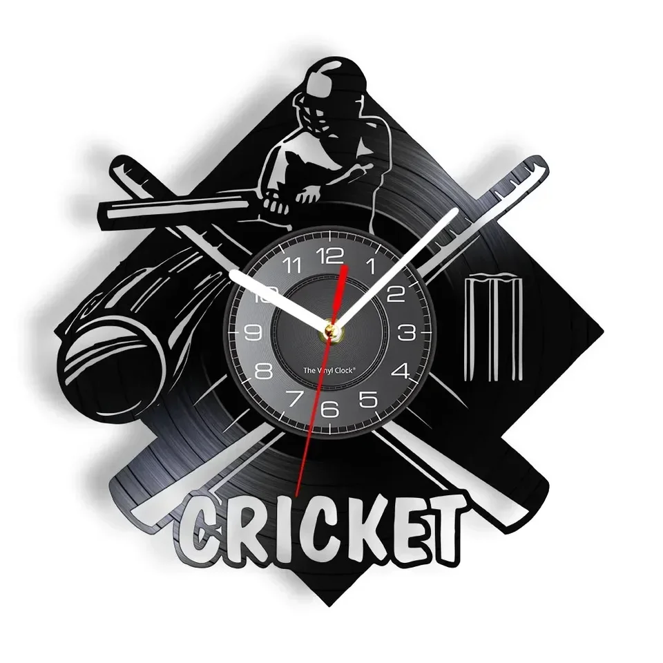 Kriketová hra vyrezávaná album hudobná nahrávka hodiny pre dospievajúcu izbu Športové domáce dekorácie hodinky Vintage Wall Clock Criketer Darček