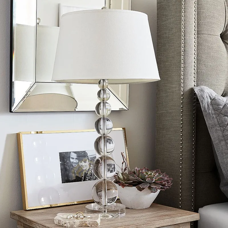Krištáľová stolová lampa obývacia izba pohovka stolová lampa luxusná vila tkanina lampa spálňa lôžko E27