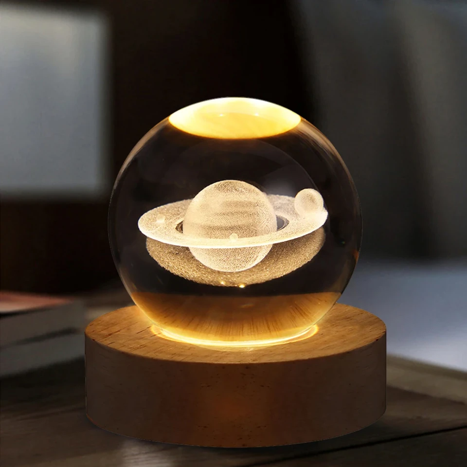 Krištáľové guľové nočné svetlá Žiariace planétu Astronaut 3D stolová lampa USB atmosféra lampa stolové dekorácie