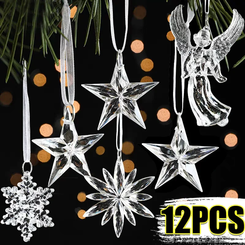 Krištáľové vianočné stromčeky Snehové vločky pentagram anjel Elk Reindeer závitové ľadové položky