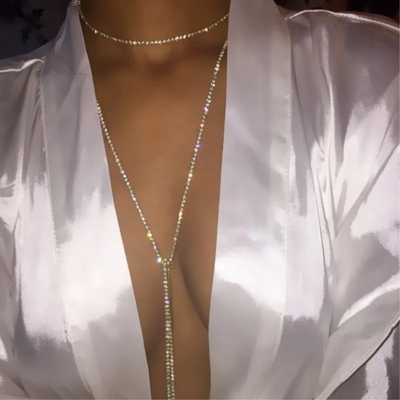 Krištáľový dlhý sklíčok náhrdelník bezplatné nastavenie kamienok Sexy telová reťazová reťazové náhrdelníky Letné šperky pre ženy dievčatá