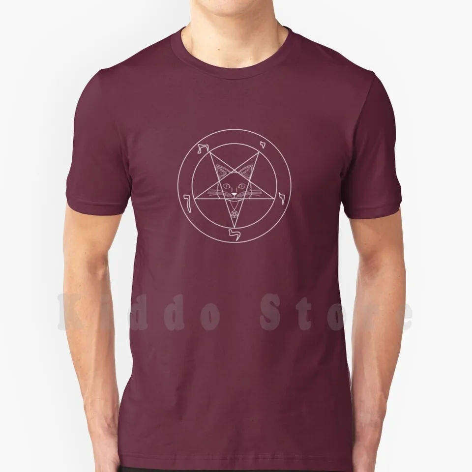 Krupobitie mačiatko Tirk Men bavlna bavlna S-6xl Sigil z baphomet baphomet pentagram sigil mačiatko mačiatko vtipné humor čierne biele mačky