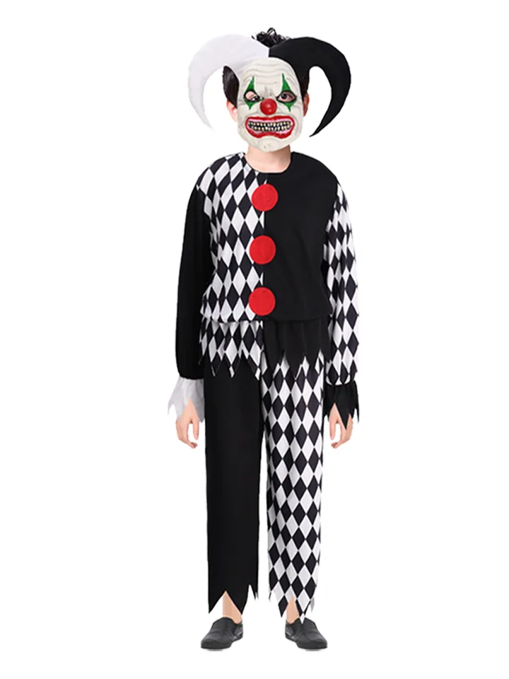 Krvavý klaun cosplay čierny biely kostýmy kombinézy Rhombus Halloween Terorista masaker Joker dospelý