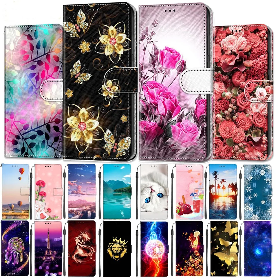 Kryt kože s peňaženkou pre Motorola Moto Edge 40 NEO Luxury Flip Case pre Moto G14 G60 Telefónne vrecká puzdro roztomilé mačky kvety dizajn