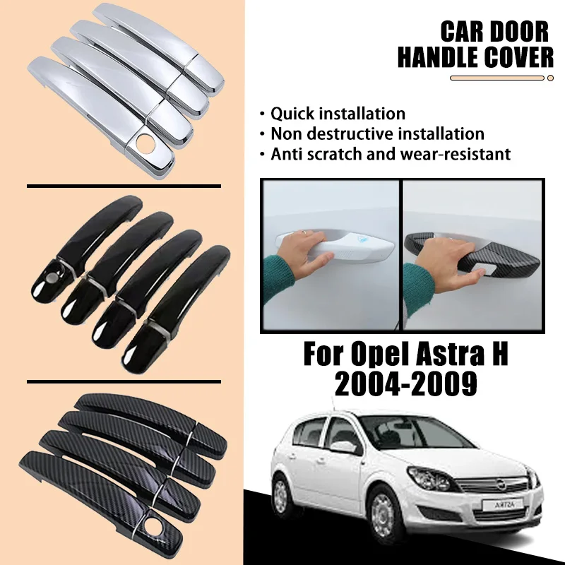Kryt kľučky dverí pre Vauxhall Holden Opel Astra H A04 MK3 2004-2009 Čierne uhlíkové vlákno Chrome Auto príslušenstvo Catch Rustproof