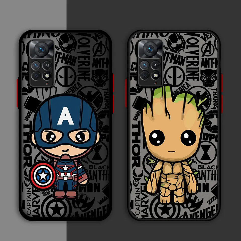 Kryt matný prípad pre Xiaomi mi 11 Lite 13 Lite 12t Pro 12 13 Pro 10t 11t 12t 9t 10t Pro 9t Clear Marvel Captain America Groot