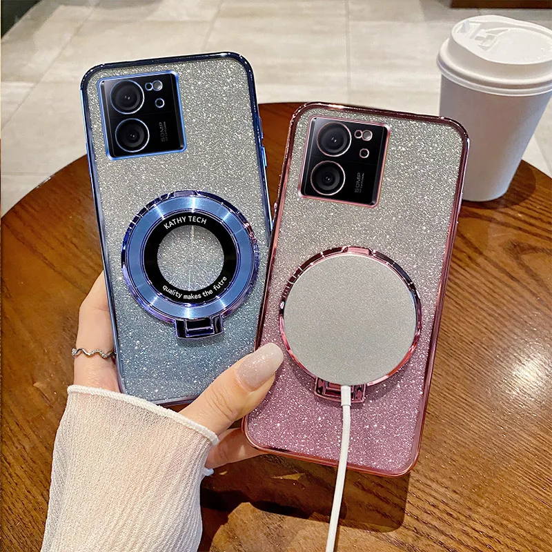 Kryt MI13T pre Xiaomi Mi 13T Pro 13 Lite Xiaomi 13 Mi14 Mi12 Mi11 Mi10t Glitter Magnetic Wireless Držiak na nabíjanie stojanov