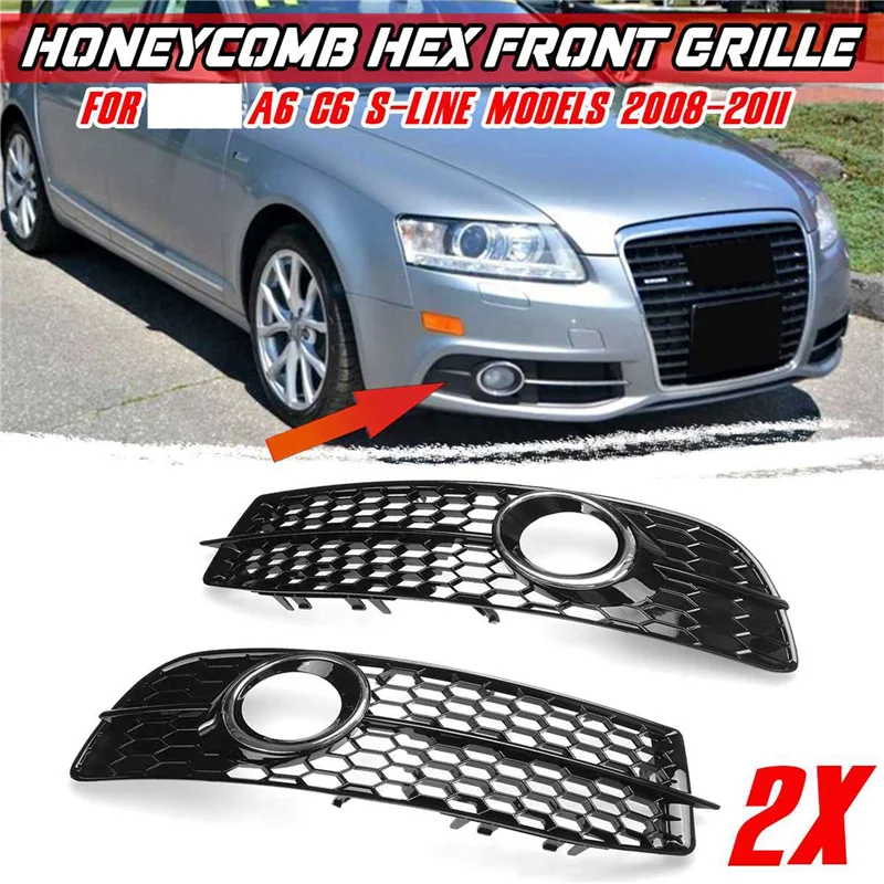 Kryt mriežky predného nárazníka s hmlou auta Black For-Audi A6 C6 S-Line 2008-2011 4F0807681Q01C 4F0807681Q02C