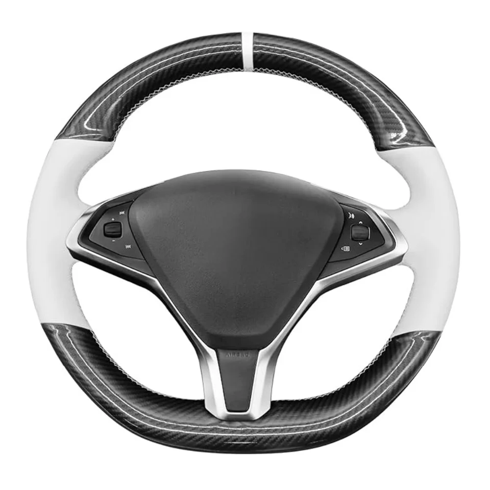 Kryt na volant na volante Carbon Fiber White Leather pre Tesla Model S 2013-2017 Pletačný kryt pre volant Tesla