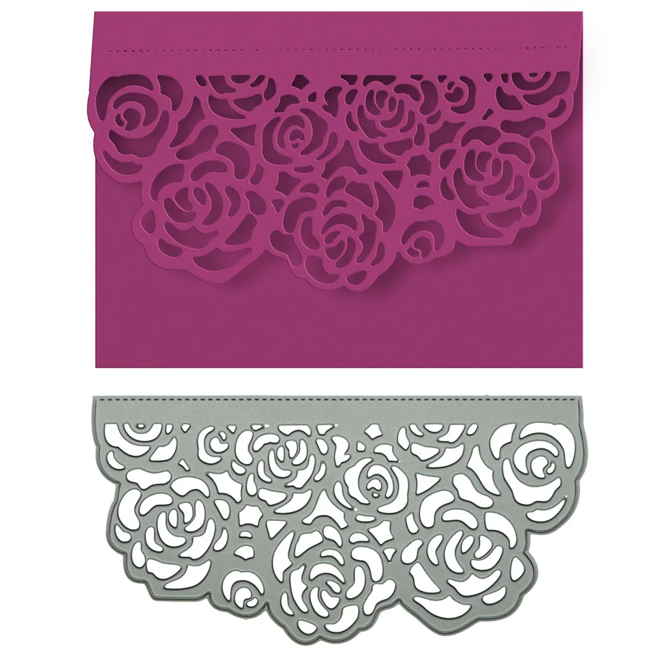 Kryt obálky veľkej veľkosti kvetinové ružové vzory kovové rezanie matričiek scrapbooking ručná pozvánka na povrchovú hranicu Cutter
