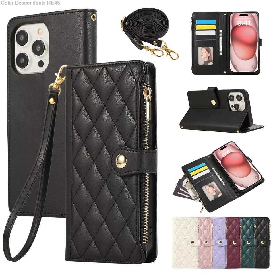 Kryt pre dlhý šnúrka Flip Leather Pet v prípade Samsung Galaxy Z Fold 6 5 4 3 Poznámka 20 Ultra 10 Plus S24 S23 FE FE Zipperov kryt karty peňaženky