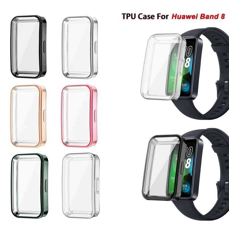 Kryt puzdra TPU pre Huawei Band 9 8 Soft Electroplating Watch Screen Ochranca Rám Plný kryt