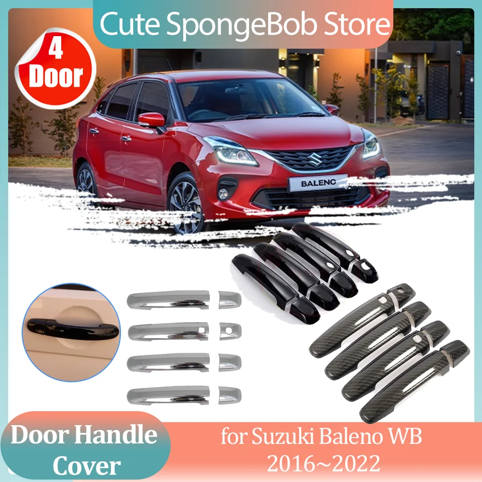 Kryt rukoväte automobilu pre Suzuki Baleno WB 2016 ~ 2022 2017 2018 2018 ABS uhlíkové vlákno čierne dvere nálepka TREST Strip Cap Decor Doplnky
