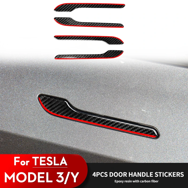 Kryt rukoväte dverí 4ks pre Tesla Model 3 Y Styling Fiber Styling Premium Trvalá 2018-2023 Nálepka na chránič krytu krytu