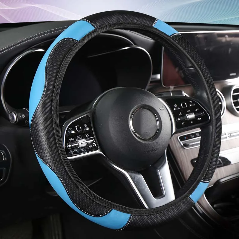 Kryt volantu automobilu Priedušné pokrývky koženého riadenia proti šmyku PU PU Vhodné 37-38,5 cm automatické dekorácie uhlíkové vlákno