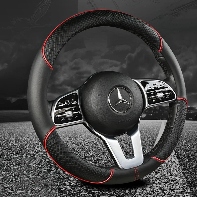 Kryt volantu s plným koženým šitom, kryt volantu, trojrozmerný protišmyk, časový čas a módny. Vhodný pre auto deco