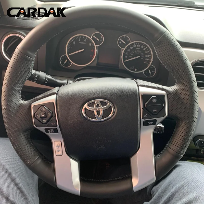 Kryt volantu s plným čiernym koženým vozidlom pre Toyota 4Runner Land Cruiser Prado Tacoma Tundra Sequoia 2009-2022