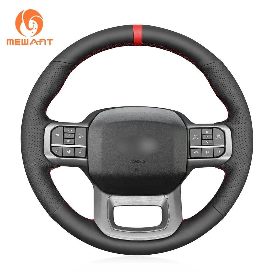 Kryt volantu volantu Mewant Black Artificial Leather pre Ford F-150 2021-2023 F150 Lightning 2022-2023