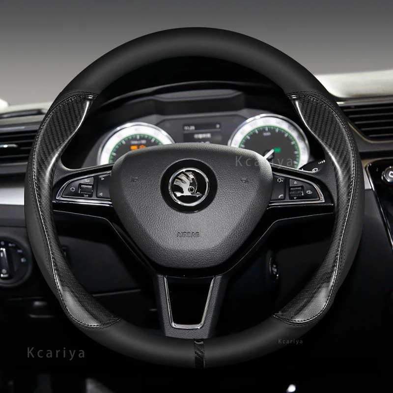 Kryt volantu z uhlíkových vlákien Alcantara pre Škoda Octavia 2 1 A7 Fabia Superb Yeti Kodiaq Karoq Slavia Auto príslušenstva