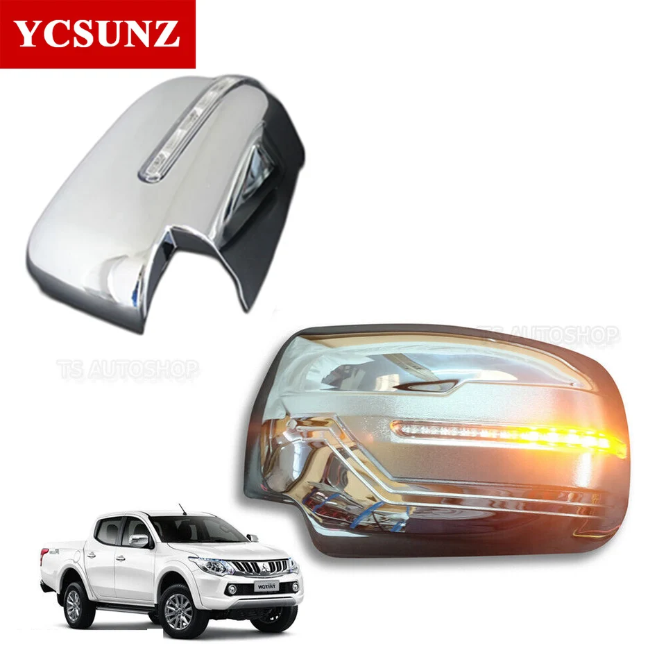 Kryt zrkadlového zrkadla Chrome s LED pre Mitsubishi L200 Triton 2016 2017 2018 2018 2019 Bočné zrkadlové kryt