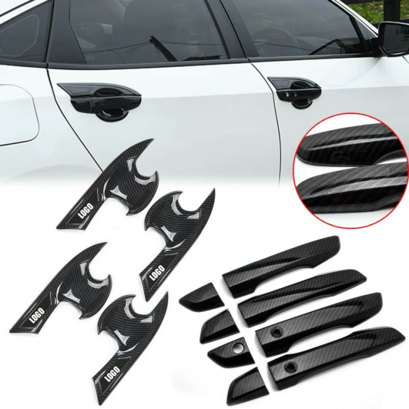 Kryty kľučiek pre vonkajšie dvere vozidla+misa pre Honda pre Civic 10. 2016 2017 2018 2019 so štýlom bezkľúčového uhlíkového vlákna