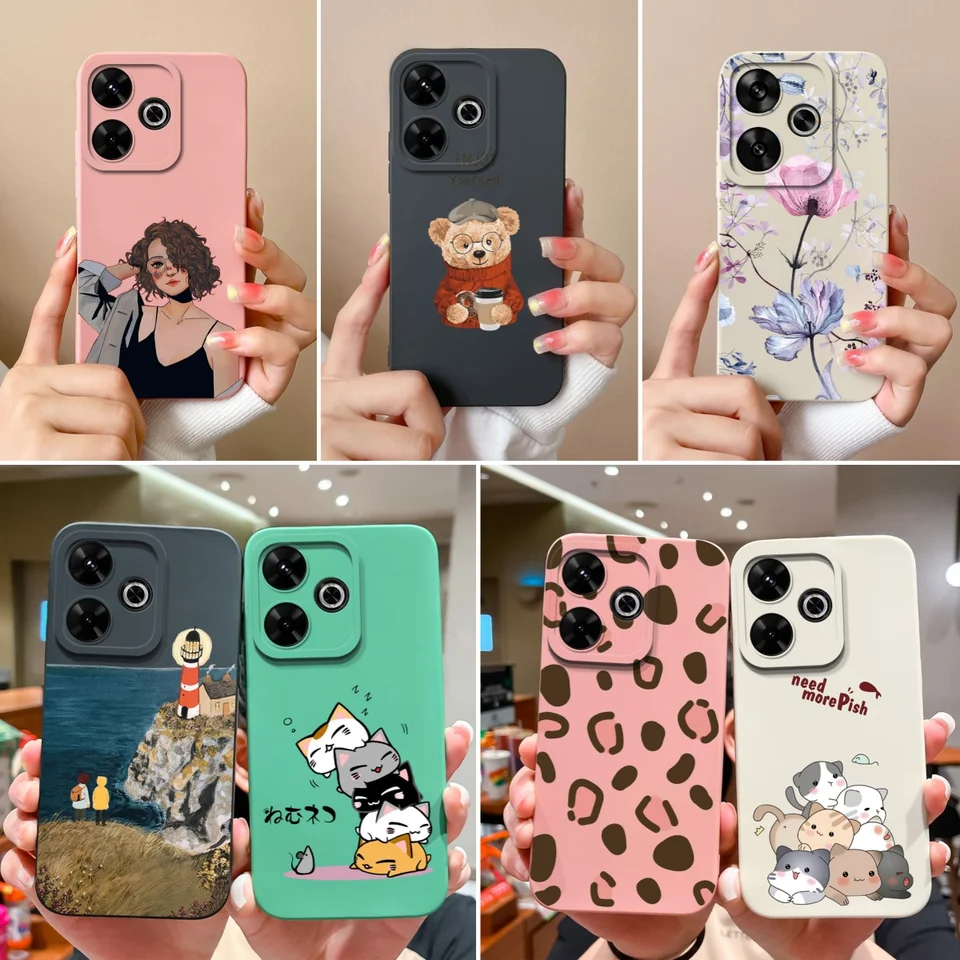 Kryty pre Redmi 13 4G Puzdro na telefón Cutoon Cartoon Ochrana Coatorice Carcasa pre Xiaomi Redmi13 Anti Choc Liquid Silikone zadný kryt