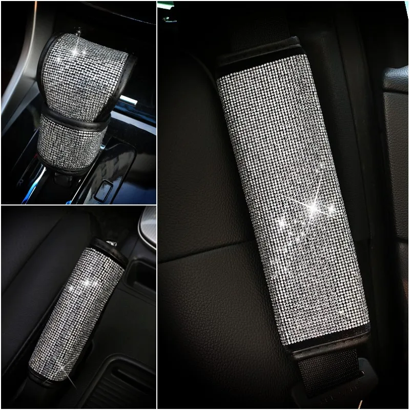 Kryštálový kryt ručnej brzdy Automatické prevodové radenie Sada Smienok Spravodlivé pásové pásmo Styling Diamantové interiérové ​​príslušenstvo pre dievčatá
