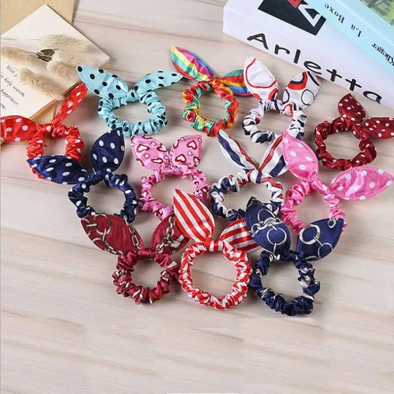 Králičie uši vlasy vlasová kapela pre deti detské doplnky Scrunchies elastické vlasové kapela pre dámske gumové kapela Polka dot lano lano lano