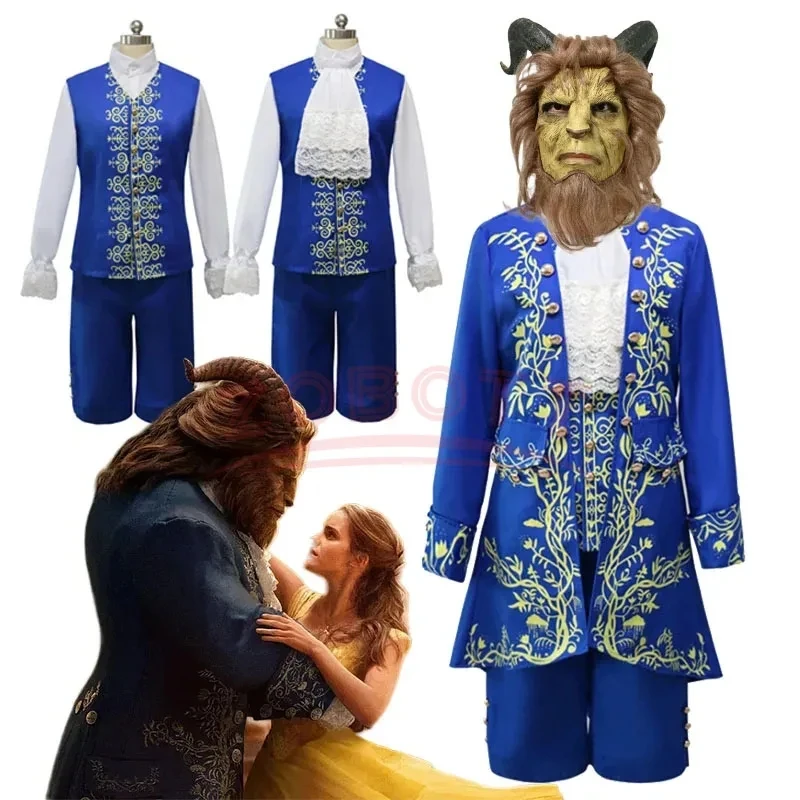 Krása a kostým pre zvieratá Dospelí Disney Prince Adam Cosplay kostým Uniforma maska ​​pre mužov Halloween Carnival Party oblečenie