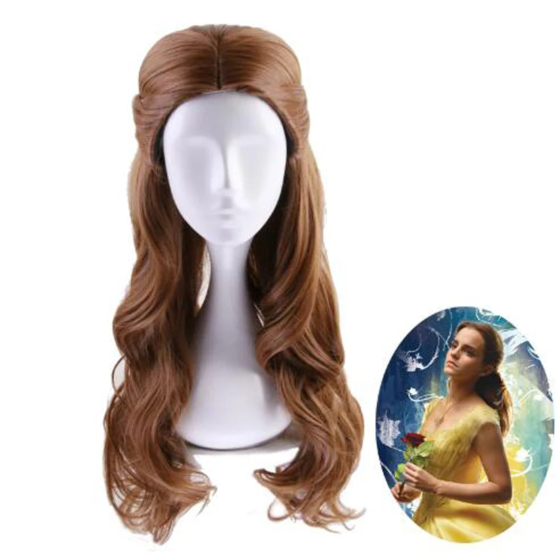 Krása a zviera princezná Belle parochňa Cosplay kostýmy Ženy dlhé vlnité syntetické vlasy Halloween Party rola Play Parochne +parochňa čiapka